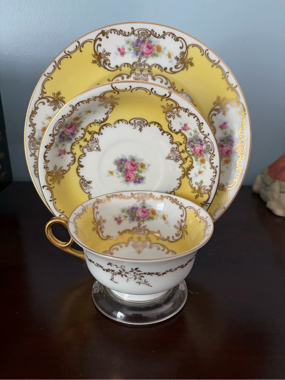 Vintage Rosenthal Yellow Floral Gold-Trim Porcelain Tea Cup Set